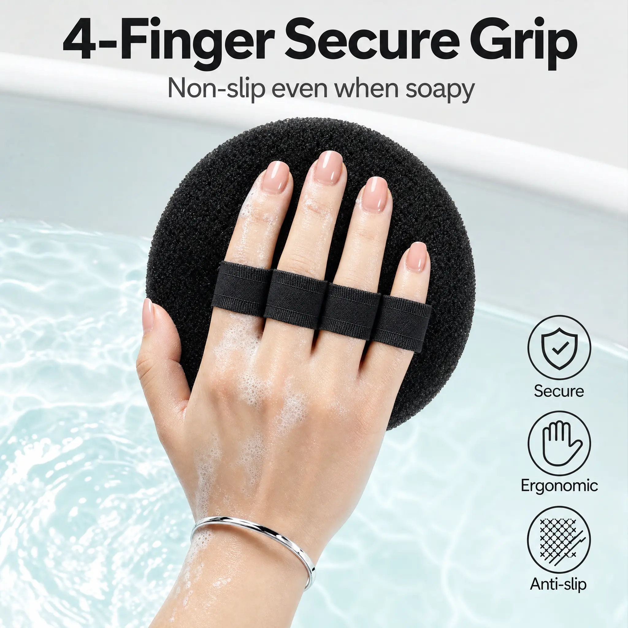 4-Finger Soft Rubber Shower Brush, Efficient Body Cleansing & Gentle Exfoliating, Suitable for All Skin Types, Multi-purpose Bath Scrubber