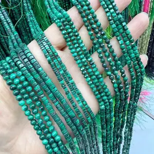 Natural Green Malachite Beads High Quality Faceted Rondelle Gemstone Loose Beads 15.5 Inches Long for DIY Jewelry Making Handmade Crafts Bracelet Necklace Earrings Semi Precious Stone Spacer Beads