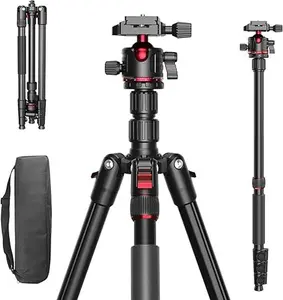 Apexel 68.11” Camera Tripod, Professional Lightweight Travel Tripod with 360° Ball Head, Portable DSLR Stand for Vlogging, Live Streaming, Outdoor Photography, Load Capacity 8.8 lbs