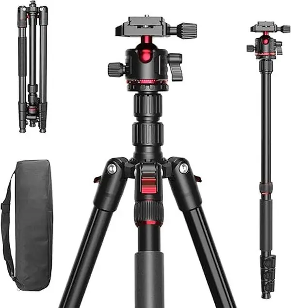 Apexel Extendable 68.11in Professional Lightweight Travel Camera Tripod with 360° Ball Head, Integrated Bubble Level, Mount - Portable DSLR Stand for Recording, Outdoor Photography - 8.8 lbs Load Capacity Camera Accessory