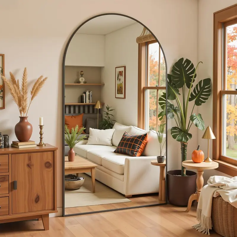 Full Length Mirror, 76*34-44*76in Oversized Floor Mirror, Arched Full Body Mirror with Stand Large Floor Standing Mirror, Hanging Mounted Mirror for Bedroom, Living Room Cloakroom