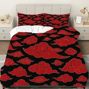 3PCS Duvet Cover Set, 1 Duvet+2 Pillowcases(Without filler), Red Cloud Pattern Japanese Anime Inspired theme, New Year bedding set, Modern Stylish Comfortable Soft Suitable for decoration Bedroom Dorm Room Living Room Guest Room, Bed Sets Supplies