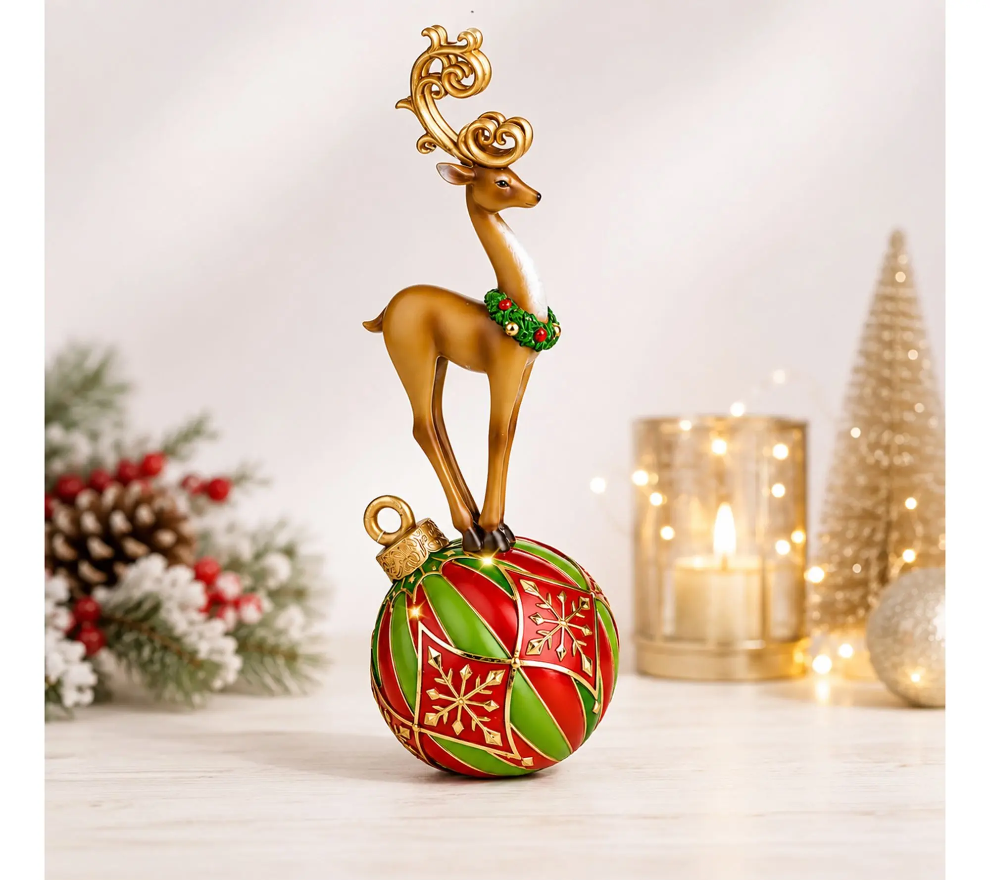 RC Home Decor -17" Reindeer Standing on Ornament Ball LED Lights