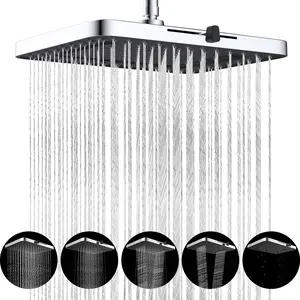 Hibbent 5 Spray Modes Shower Head, 13'' High Pressure Rain Shower Head, Large Rainfall Showerhead for Bathroom, High Flow Waterfall Fixed Showerheads with Adjustable Swivel Ball Joint, Chrome