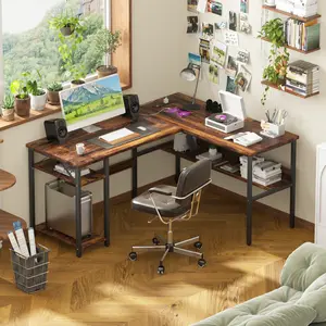 Unikito Reversible L Shaped Desk with Magic Power Outlets and USB Charging Ports, Sturdy Corner Computer Desk with Storage Shelves, Gaming Desk for Home Office, Easy to Assemble, Black Oak