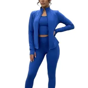 Kimia set - 3-piece matching active set  Includes zip-up jacket, fitted tank, and high-waist leggings  Stretchy, smooth performance fabric  High-rise leggings for a flattering shape  Zip-front jacket for easy layering