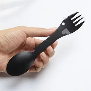 4-in-1 Camping Cutlery Set, Stainless Steel Utensils, Rustproof Outdoor Knife Fork Spoon Non-Slip Handle Portable Compact Space Saving Can Opener Hiking Fishing Picnic BBQ Tools Lightweight Camping Road Trips Cutlery Utensil Sets