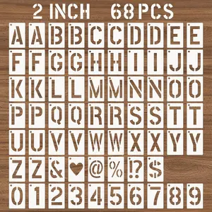 2 Inch Letter and Number Stencils, 68 count  Plastic Alphabet Spray  Stencils for Painting on , Wall, Fabric, Rock, Signage, Door Porch, DIY Art Projects