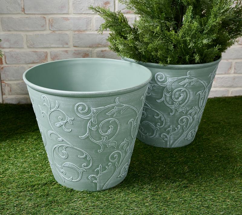 Garden Reflections 15" Diameter Scroll Design Planter 2-pack