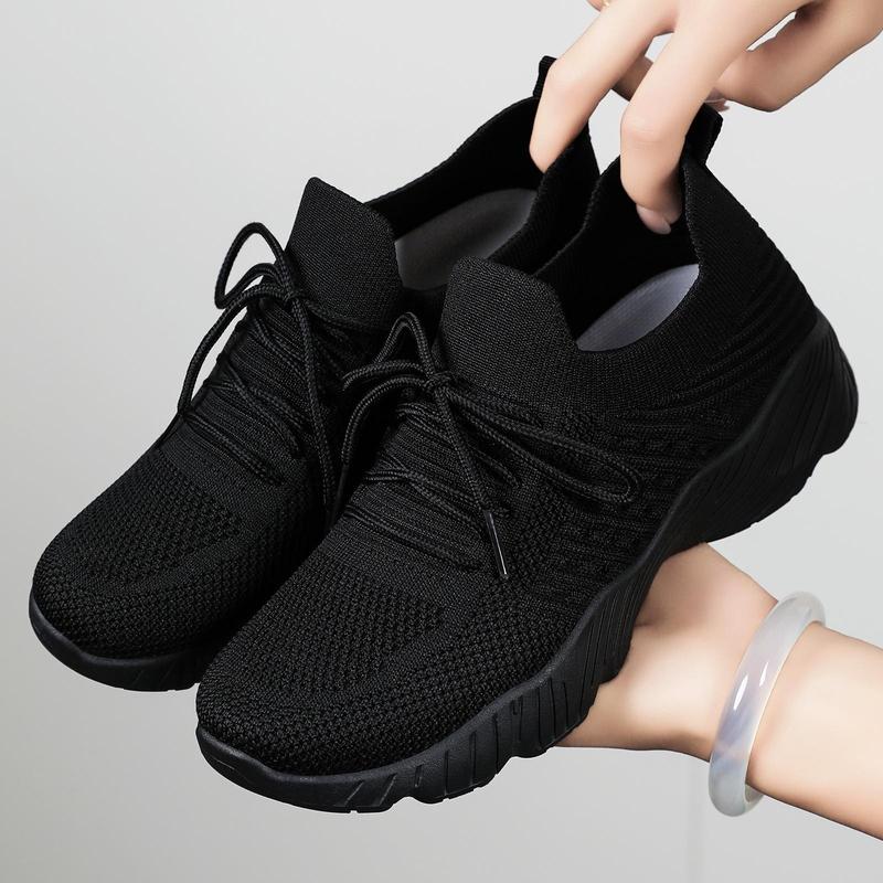 Women's Knit Casual Walking Shoes - Lightweight Breathable, Wide Toe Box Thick Sole Athletic Trainers, Elegant 2026 Fall Footwear for Daily Commute, Black White Khaki Pink, Mesh/Knit