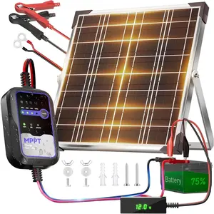 12V Solar  Charger with LCD  Tester - 20W Solar Trickle Charger with  MPPT Controller -   Maintainer for Boat Marine Trailer RV Lawn Mower