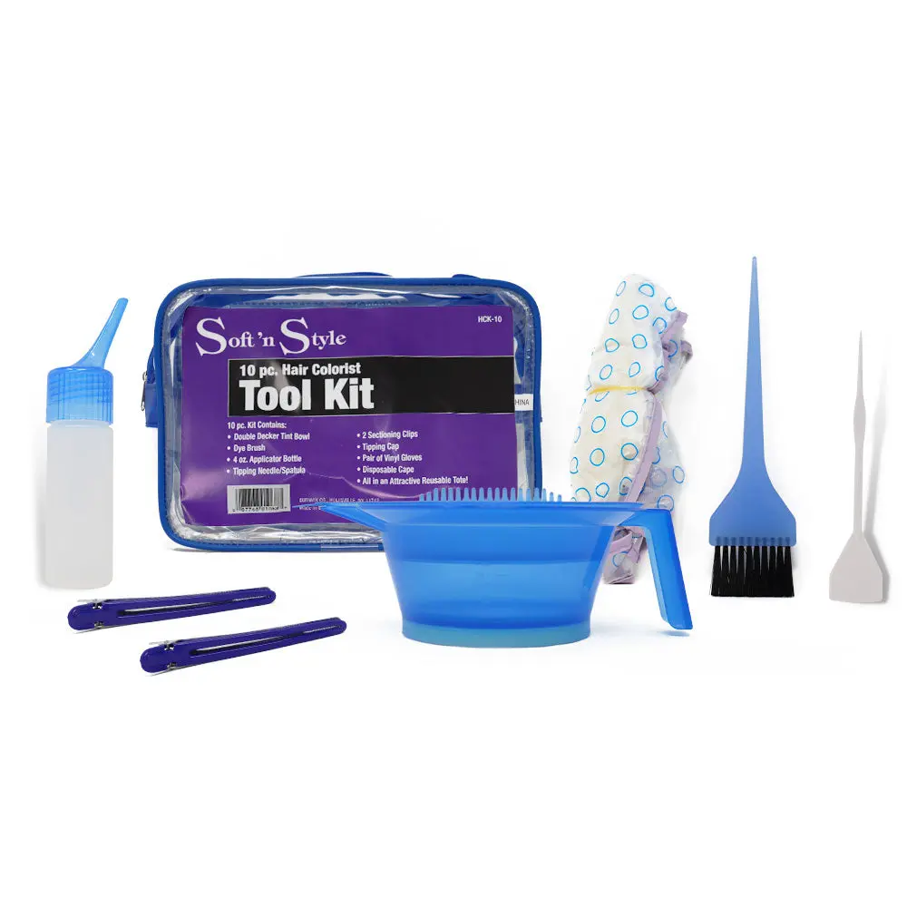 Soft 'N Style Professional Hair Colorist Kit, 10-Piece Ingredient-Free Haircare Set with Double Decker Case, Bowl, Brush, Clips & 100ml Bottle