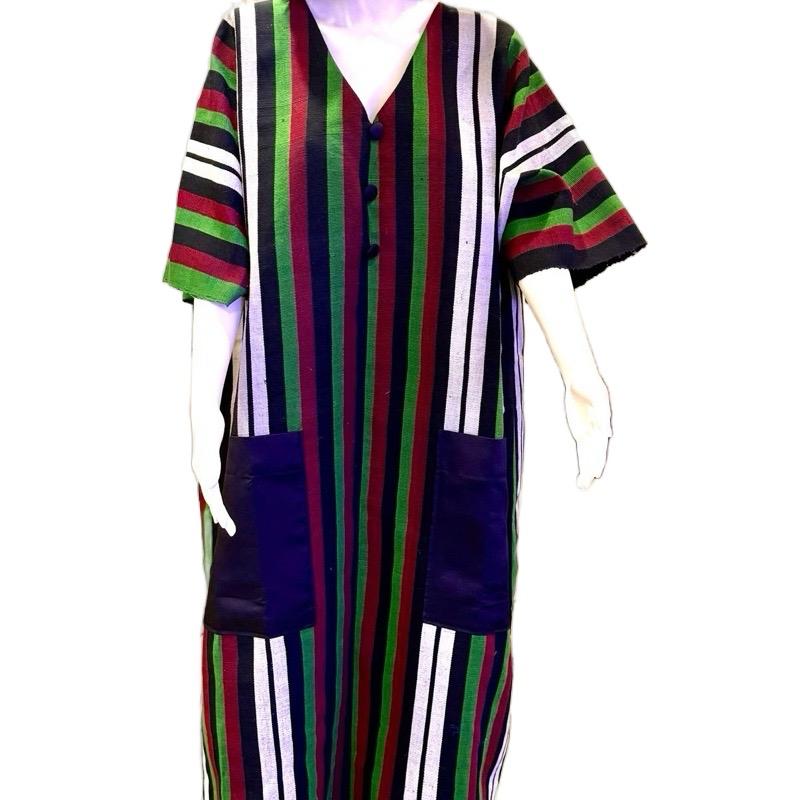 Asoke Kimono and Bubu Casual Women's Outfit with V-Neckline and Colorful Stripes - Womenswear