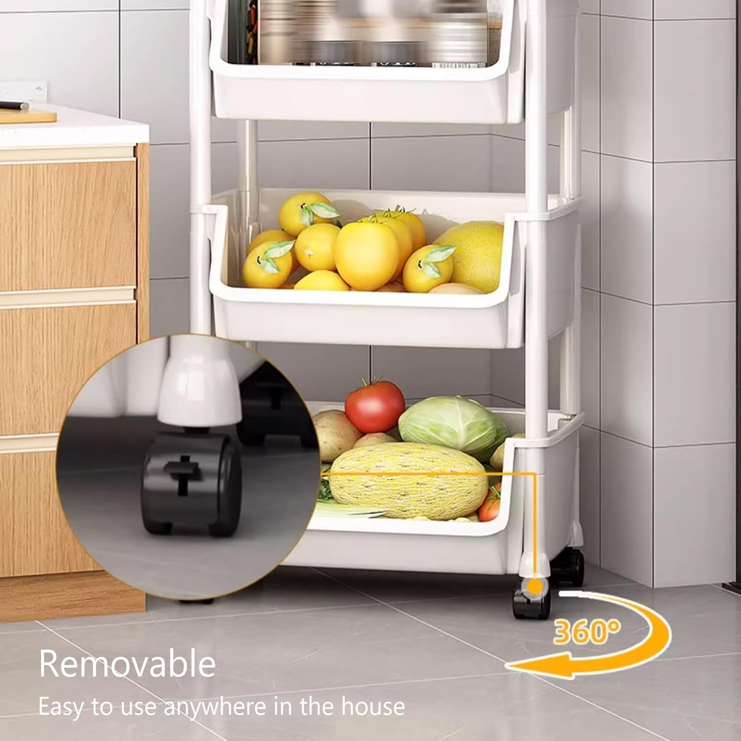 Rolling Cart with Lockable 4 Tier Wheels Multi Purpose Storage Organizer Slim Utility Trolley for Kitchen Bathroom Office Living Room and Narrow Spaces