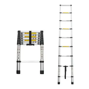 Telescoping Ladder 8.5FT Aluminum Alloy Folding Portable Multi-Purpose for Indoor Outdoor Work Heavy Duty 300 lbs Load with Locking Mechanism and Strong Velcro Strap