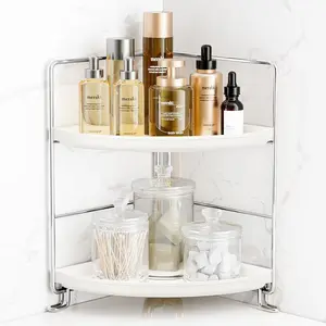2-Tier Corner Bathroom Counter Organizer, Tool-Less Installation Vanity Shelf Small Plastics Countertop Makeup Tray Skincare Perfume Organizers ()