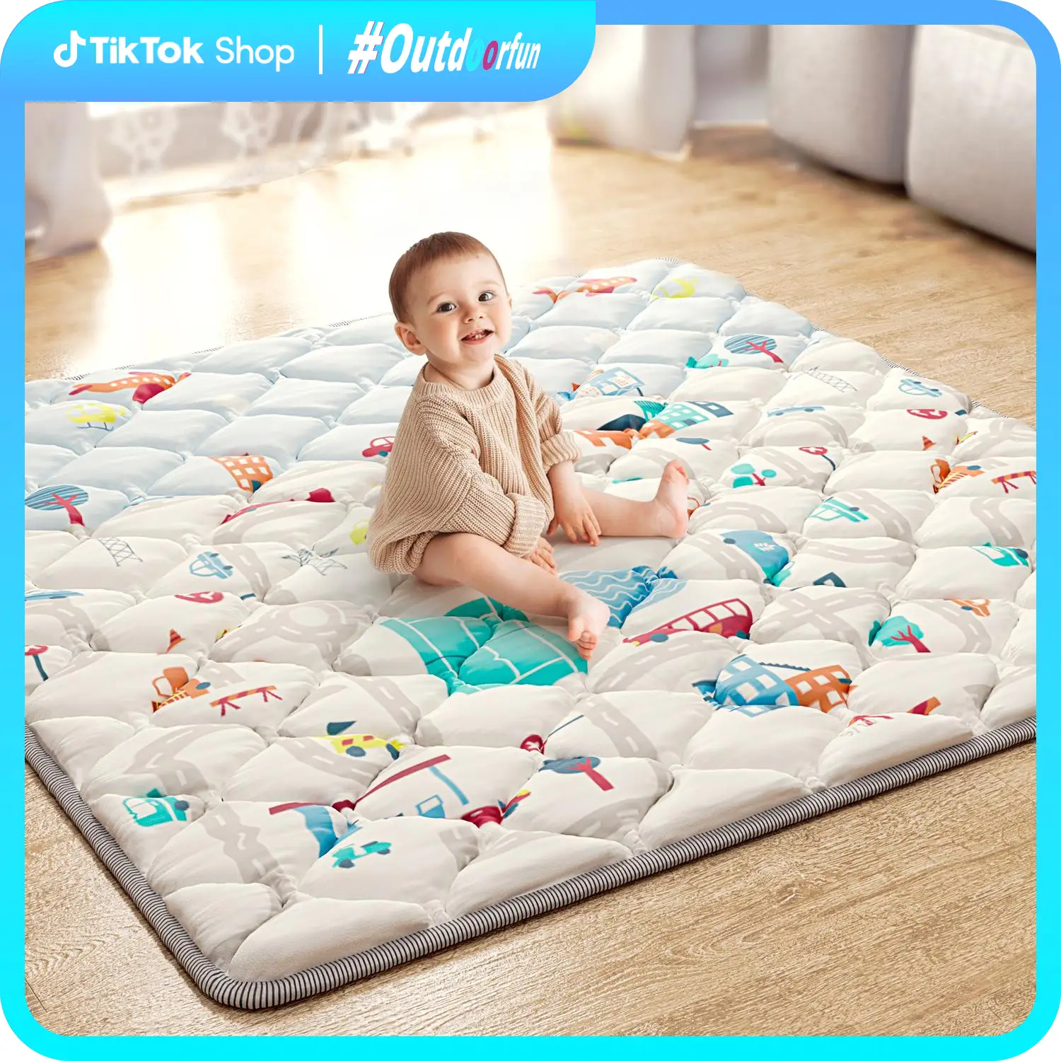 ieBabay Baby Play Mat 50x50 Inches - Thickened Soft Sponge Floor Game Pad for Infants | Non-Toxic Nursery Crawling Mat | Portable Toddler Activity Gym