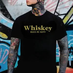 Whiskey Makes Me Happy Funny Whiskey Lover Drinking Graphic T-Shirt, Bourbon Lover Humor Tee, Alcohol Lover Gift, Blue Collar, Mechanic