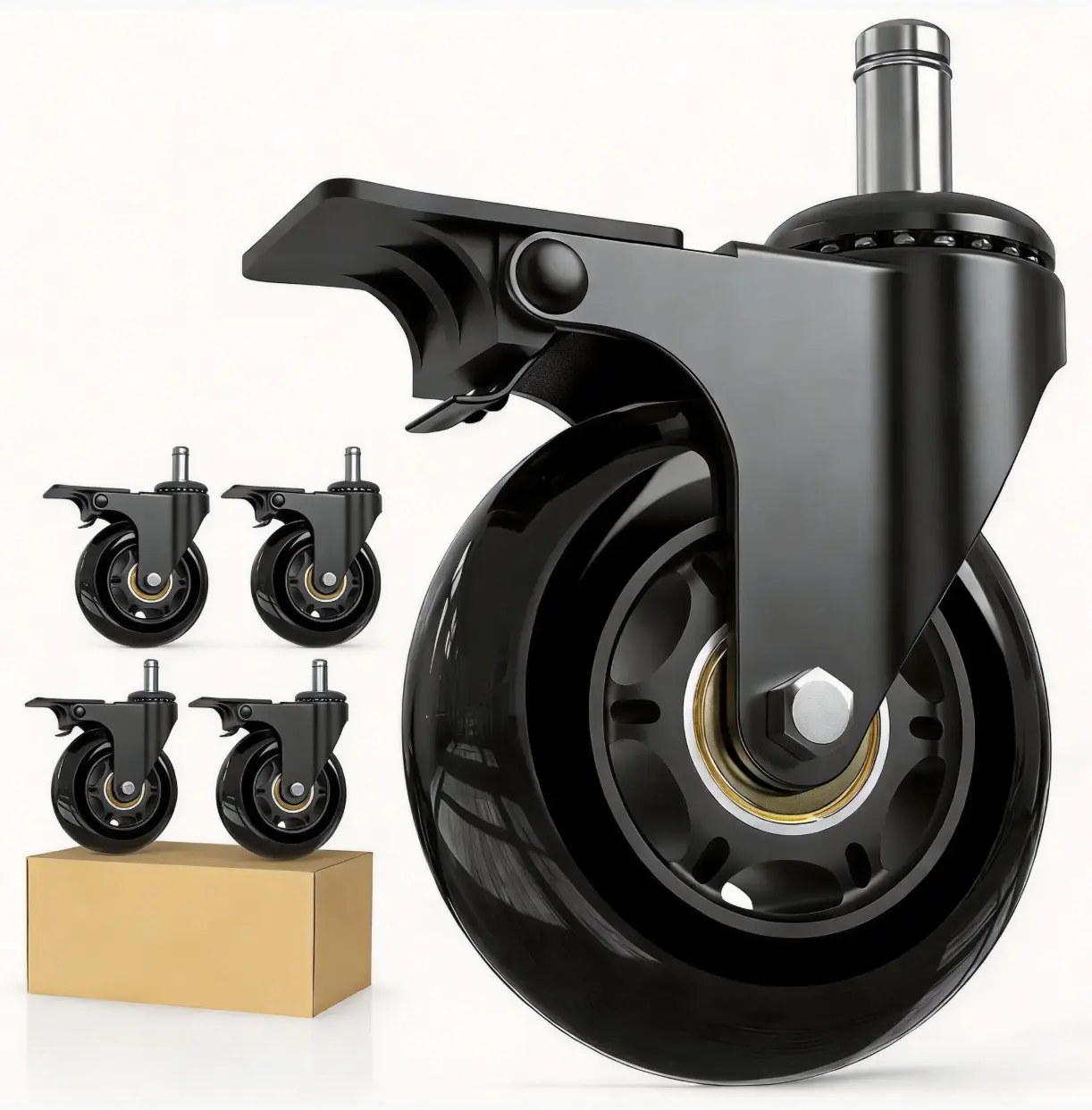 5-Pack Office Chair Castors, 3-Inch Heavy Duty Rubber Swivel Caster Wheels Universal Fit for All Floors, Smooth Roll & Floor Protection