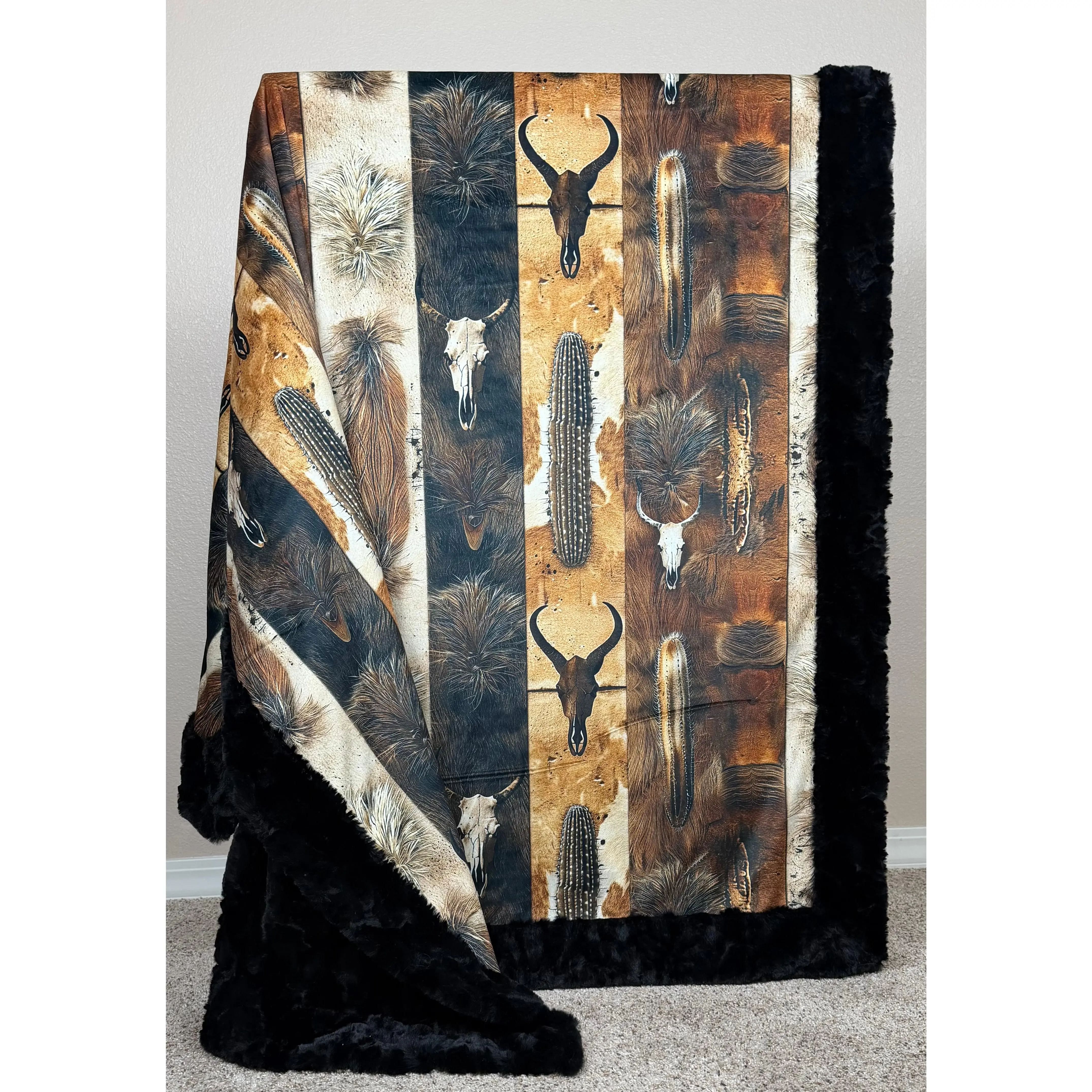 Western Skulls Black Luxe Large 55x79 Minky Blanket