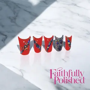 “NEON FLASH”- Long Orange Duck Moon Cut Nails Luxury Handmade Press-On Nail Kit by Faithfully Polished