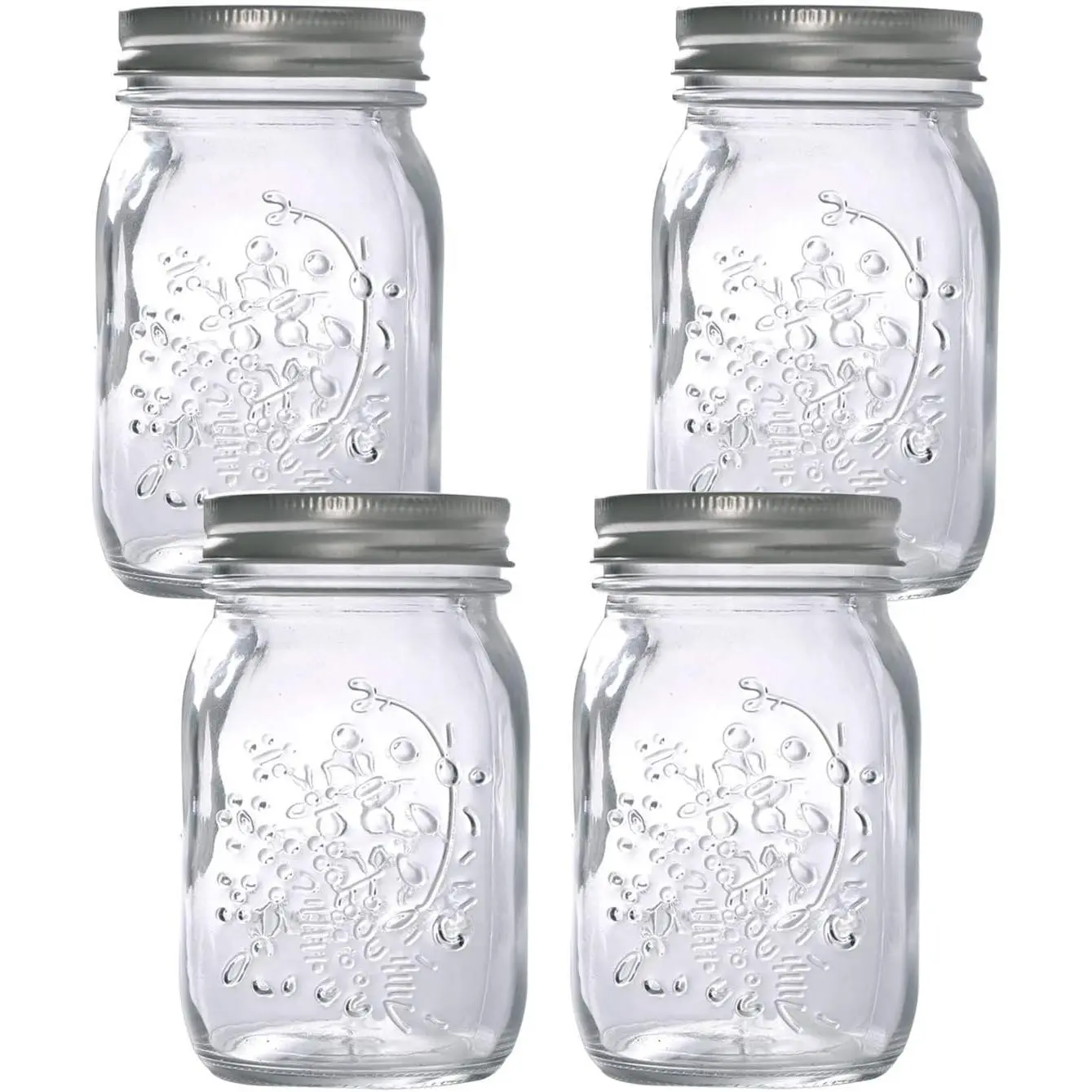 Hovico Mason Jars 17 oz With Regular Lids and Bands, Ideal for Jam,Dishwasher Safe Mason Jar for Fermenting, Kombucha, Kefir, Storing and Canning Uses, Clear- Set of 4