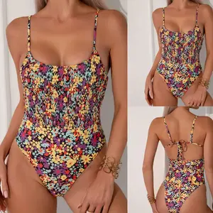Floral Printed Women Swimwear One Piece Swimsuit Square Neck Monokini Female Backless High Leg Cut Bather Bathing Suit Swim 2025