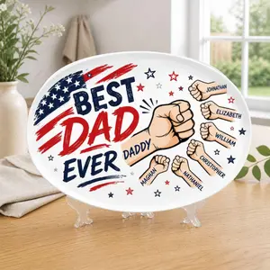 Personalized Best Dad Ever Plate, 250th Anniversary Plastic Platter With Kid Names, First Father's Day Decor, Dad Gift From Son, 250th Decor