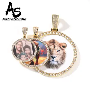 AstraStudio - Personalized Photo Pendant Necklace - Oversize Round Design with Name Engraving, Iced Out CZ Stones, Hip-hop Jewelry, Memory Gifts,Mother's Day Gift #Springtok