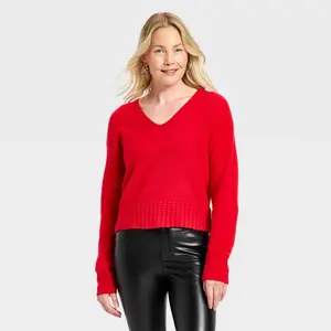 Women's Cable Trim V-Neck Pullover Sweater - Universal Thread