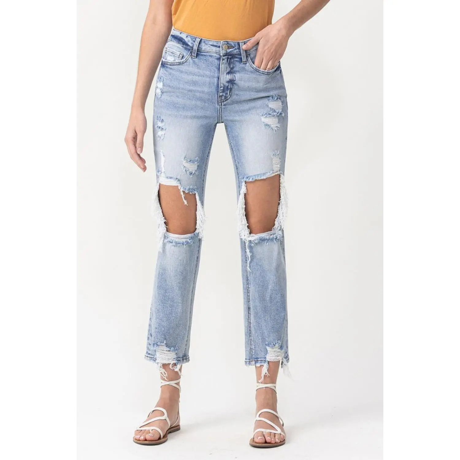 Lovervet Full Size Amari Destroyed High Rise Crop Straight Jeans
