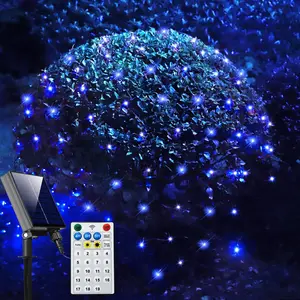 Curyidy Solar Net Lights Outdoor Mesh Lights Christmas Decorations, 240LED String Tree Wrap Waterproof 19 Modes for Bushes, Fence,Garden, Shrubs,Trunk, Halloween,Xmas Decor (Blue, 9.8ft x 6.6ft)