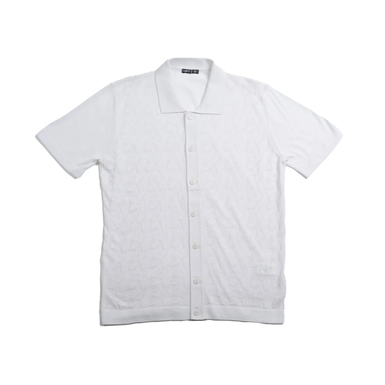 8X Monogram Short Sleeve Button Up Knit Polo Shirt - White