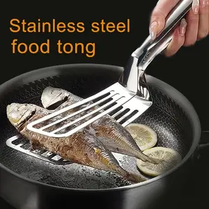 Stainless Steel Kitchen Flipper Tongs Non - Slip Grip Double Sided Spatula Clamp for Grilling Frying Baking Space Saving Multifunctional Cooking Tool