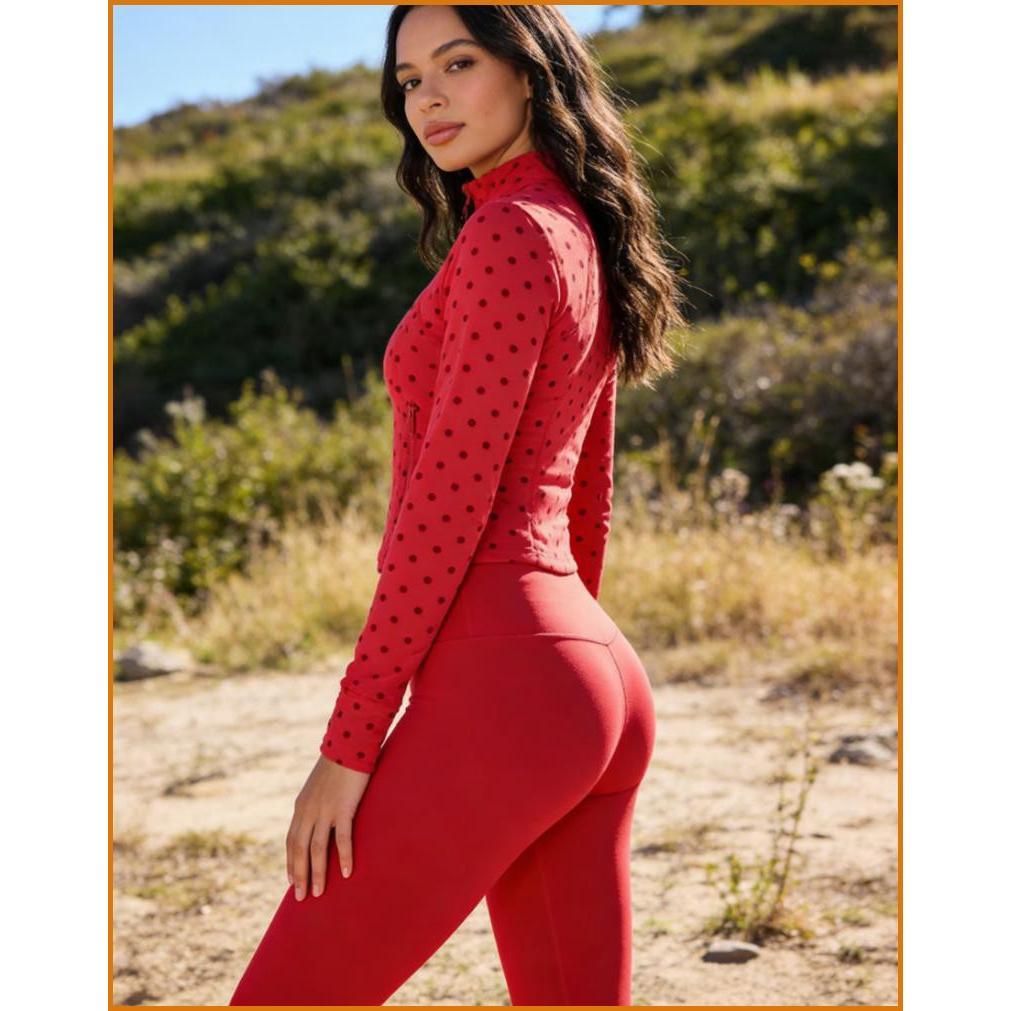 ROROLEMON Women's Yoga Outfit – Black Polka Dot Long Sleeve Jacket with Matching Leggings