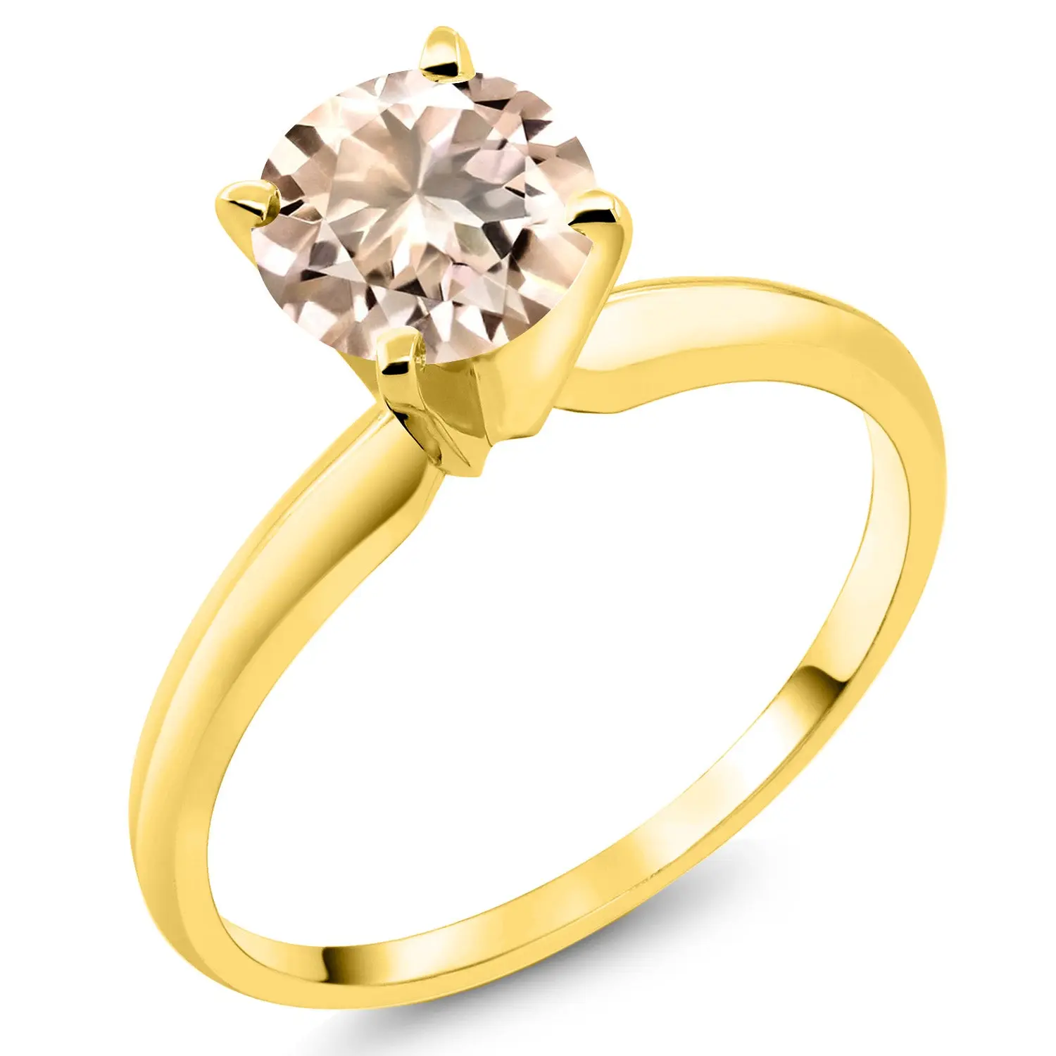Gem Stone King Female Luxury Semiprecious Stone Ring, 14K Yellow Gold 4-Prong 6MM Round Peach Morganite Solitaire, 0.60 Cttw, October Birthstone, Engagement Bridal & Wedding Anniversary Ring, Engagement Bridal Ring