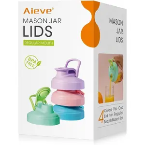 Mason Jar Pour Spout Lid, 4 Pack Regular Mouth Mason Jar Lids with Flip Top,Reusable and Leak-Proof Plastic Canning Pitcher Lids tor Milk, Coffee, Juice, Lemonade,Colorful(Jars not Included)