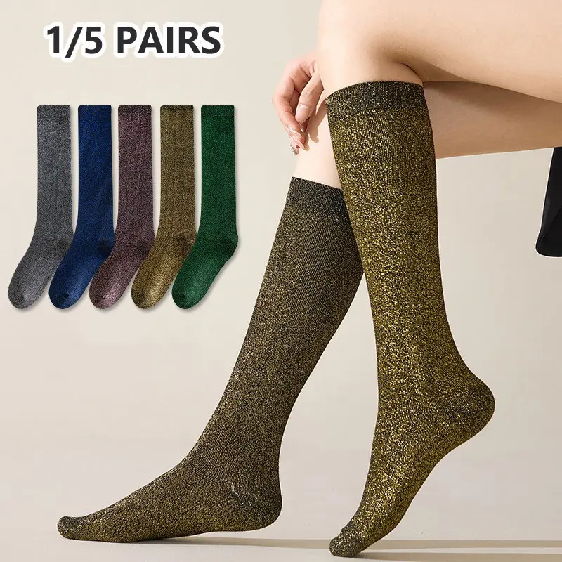 Women's Novelty Glitter Calf Socks, Sparkly Metallic Casual Ankle Socks, Bright Retro Design, Perfect for Everyday Wear, 1/5 Pair