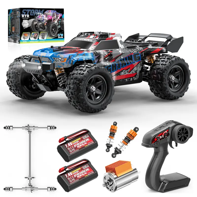 RC Cars 1:18 All-Terrain Off-Road RC Truck for Adults, 4WD 4×4 Fast Remote Control Car, High Speed 36 KM/H Monster Truck, Dual 7.4V 1300mAh Batteries, Metal Drive System, RTR Hobby RC Vehicle
