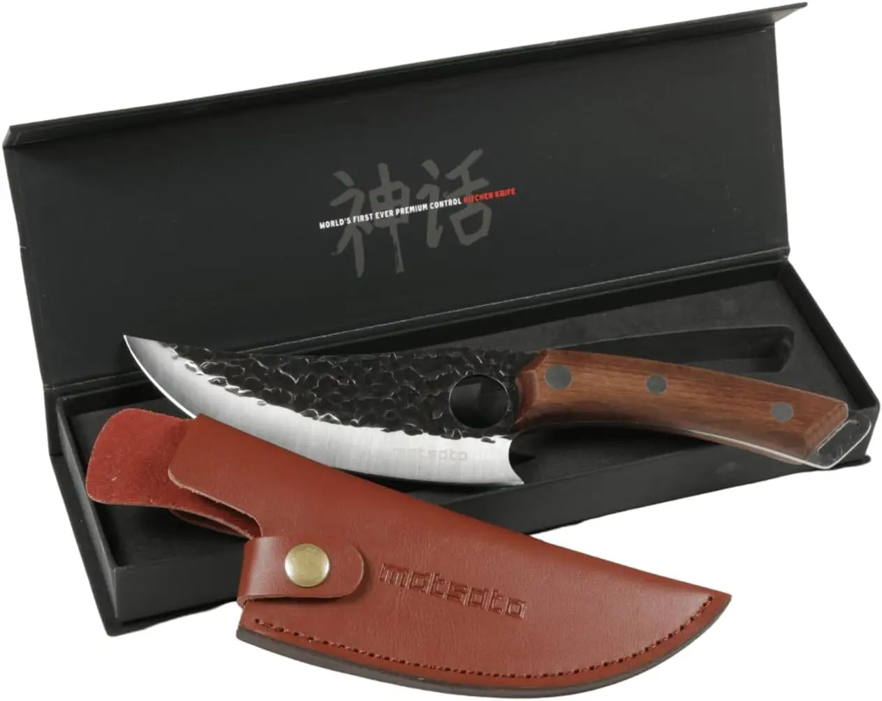 Matsato Chef Knife + Leather Sheath Bundle – The perfect Japanese-inspired kitchen knife for cooking, slicing & chopping. Crafted with damascus-quality steel, designed for balance, control & durability. Includes premium leather sheath for protection Meat