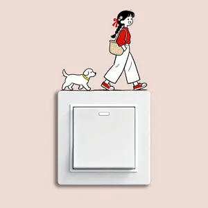 Adorable Girl & Dog Decorative Wall Sticker, Perfect for Doors Windows Notebooks Fridge Decor, Cozy Home Decoration, Ideal Holiday Gift