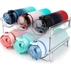 SPOSPO Water Bottle Organizer for Cabinet - 2 Packs Stackable Storage Rack for Water Bottles Plastic