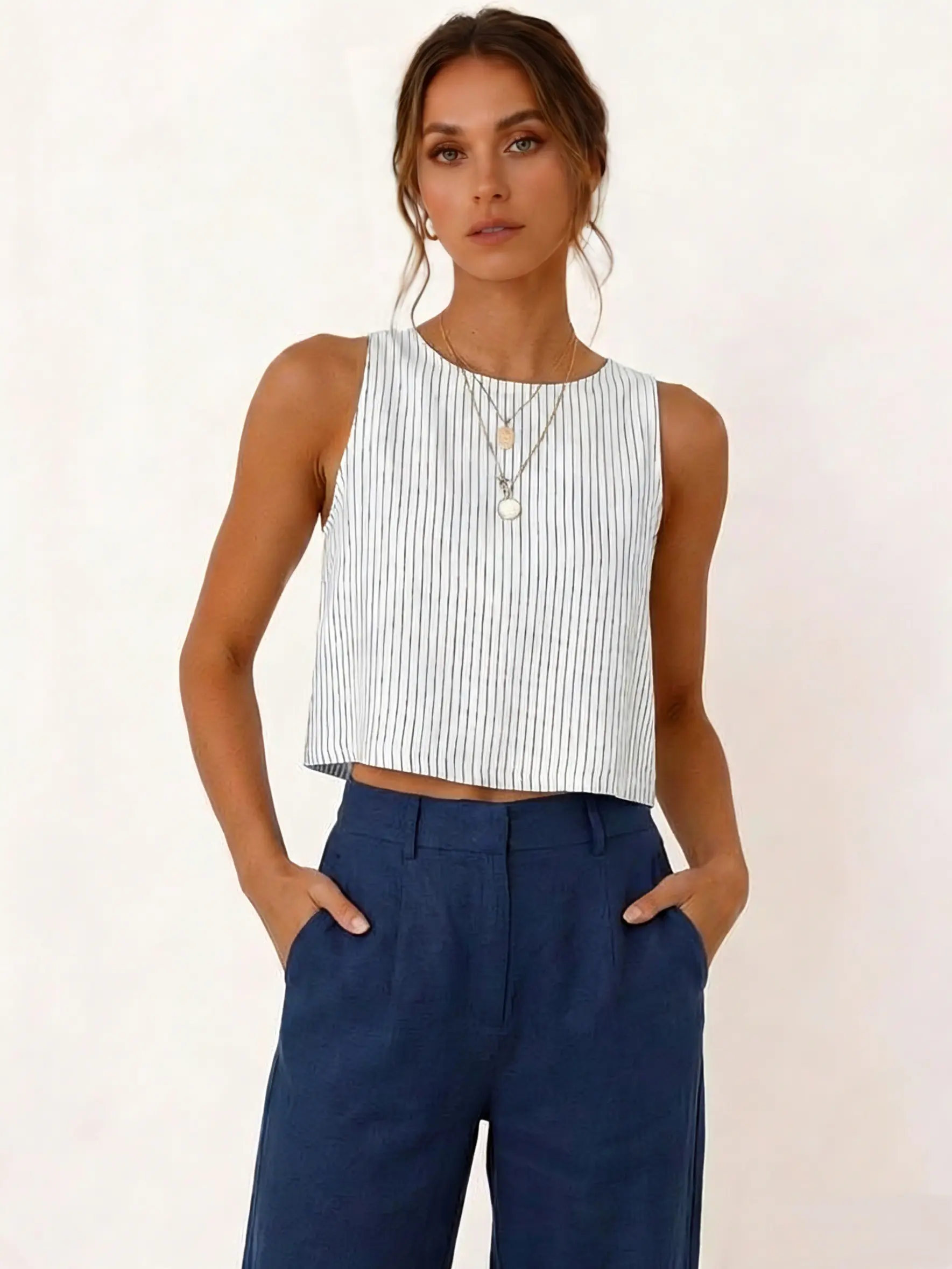 IDEALSANXUN Womens Striped Crop Tank Tops 2026 Spring Summer Sleeveless Vest Top tiktokshopspringglowup, Cute Tops For Women summerwins,summerwins,back to school,back to school shopping