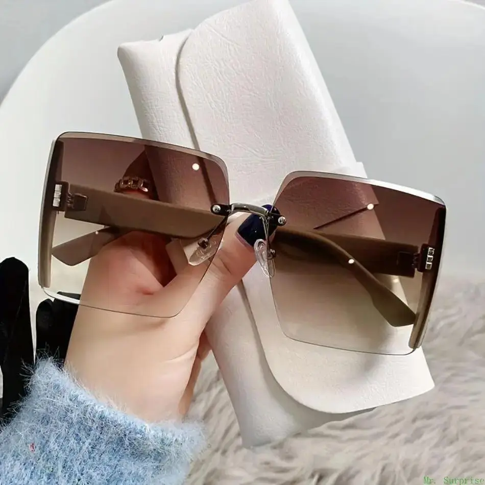 2026 New Arrival Women's Polarized Sunglasses - European-American Retro 90s-Era Style, Oversized Semi-Rimless PA Frame, Blue Light Blocking Dark Lenses, Durable Natural Material, Black Friday TikTokShop Pick, Sunglasses for Women, 90S-Era Women's Sunglass