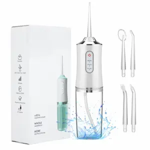 Water Dental Flosser Teeth Pick Portable Cordless Oral Irrigator Rechargeable Travel Irrigation Cleaner 3 Modes 4 Jets IPX7 Waterproof Electric (White)