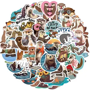 Cute Otter Pattern Sticker, 50pcs/set Waterproof Self Adhesive Decor Paper, Decor Sticker for Gift Greeting Card Water Bottle Laptop Phone, Ornaments