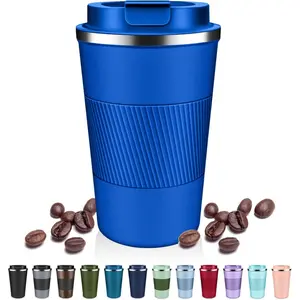 Insulated Coffee Tumblers with Flip Lid 12oz / 17oz, Stainless Steel Travel Coffee Mug Leak Proof, Vacuum Insulated Coffee Mug Reusable Cup, Keeps Cold and Hot for Coffee Tea