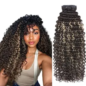 LUVME 100% Virgin Human Hair Extensions Seamless & Invisible Edge Straight, Body Wave, Kinky Curly, Yaki Straight, Messy Burmese Curl Clip-In