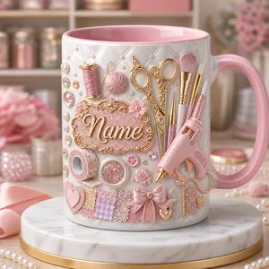 Personalized Name Crafter Mug, 3D Effect, DIY Craft Lover Coffee Cup, Glue Gun Artist Mug, Scrapbook Maker Gift, Sewing Craft Mug, Handmade Creator Coffee Cup, Ribbon And Fabric Crafting Mug, Custom Accent Mug