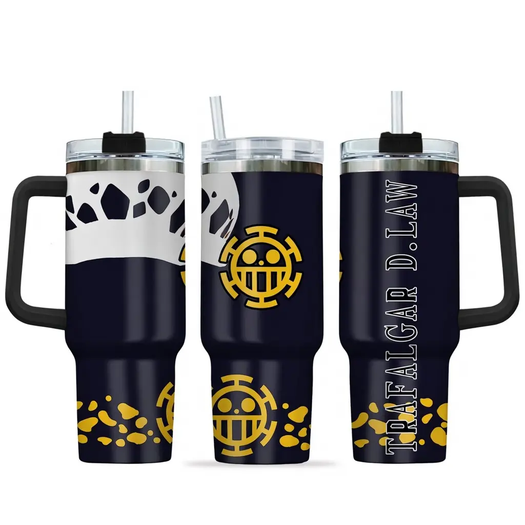 Trafalgar D. Law 40oz Anime Tumbler With Straw And Handle, OP Anime Cup, Law Anime Tumbler, Anime Lover Gift, Travel 40oz Tumbler, Stainless Steel Flask, Drinking Cup for Home Office School, Boyfriend Gift, Anime Merch